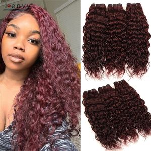 Lace Wigs Ienvy 99J Braziliaanse watergolfbundel Deals vooraf gekleurde bordeaux Human Hair Weefs Dark Red Curly Bundels Nonremy 1 3 4 PCS 221031