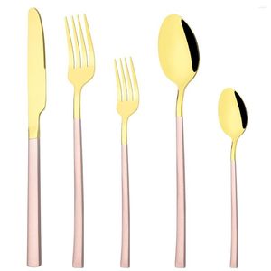 Dinnerware Sets 5Pcs Pink Gold Set Stainless Steel Tableware Cutlery Vintage Knife Dessert Fork Tea Spoon Flatware Kitchen Silverware