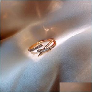 Cluster-Ringe, Cluster-Ringe, koreanischer Verkauf, Modeschmuck, exquisiter 585-Roségold-Zirkon-einfacher Kreuzring, elegante Damen, die ein Dhcmb eröffnen