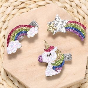 Wholesale New Baby Hair Clips 30pcs Stars Horse Rainbow Design Cute Kids Hairpins Glitter Felt Cartoon Girls Hair Accessories