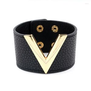 Bangle Hand Jewelry Big Leather Bracelet Simple All-Match MS OL V Word Wide for Women Cuff قابل للتعديل