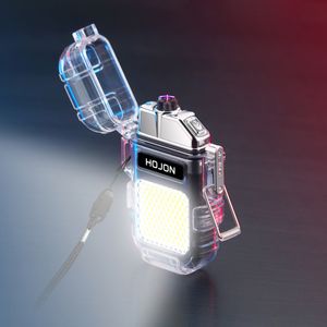 Acrílico transparente à prova d'água climática plasma duplo arco de arco de vento mais leve USB Recharge Lighters Cob Light Outdoor Camping Presente