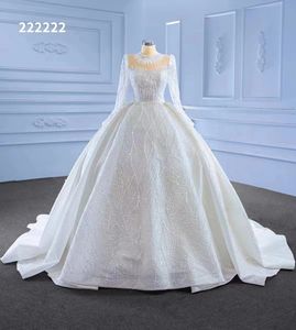 Abito da sposa con colletto alto manica lunga perla lussuosa sposa sposa lavoro manuale senza schienale bianco SM2222222