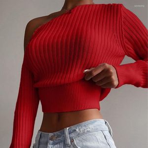 Felpe con cappuccio da donna Sexy con spalle scoperte maglione femminile autunno moda tinta unita pullover in maglia maglioni donna casual manica lunga crop top