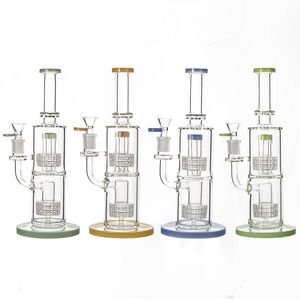 11-Zoll-Wasserpfeifen, dicke Glasbongs, Doppel-Stereo-Matrix-Perc-Birdcage-Perkolator-Öl-Dab-Rigs, 14-mm-Verbindung, Wasserpfeifen, 4 Farben mit Schüssel
