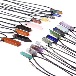 Raw Natural Stone Necklace Leather Cord Choker Obsidian Amethysts Quartzs Crystal Healing Reiki Meditation Jewelry For Women Men