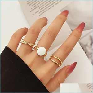 An￩is de cluster Ringos de cluster 3pcs/conjunto Bohemian White Round Metal Sets Sets Geom￩tricos Twist Open para Mulheres Meninas Casamento Judeu Dhuxv