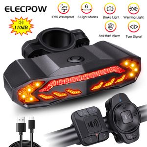 Systemy alarmowe ELECPOW rowerowy włamywacz tyllight IP65 Wodoodporny USB Ładunek Skustrowy rower tylna lampa Turn Sygnał Ostrzeżenie Auto Hamulec Light 221101