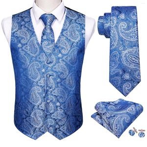 Men's Vests Blue Men Wedding Suit Vest Floral Jacquard Folral Silk Waistcoat Handkerchief Tie Set Barry.Wang Design