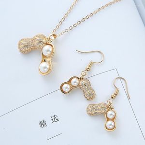 Necklace Earrings Set 2022 Trend Wedding Jewelry Copper Micro-encrusted Zircon Pearl Peanut Fashion Earring Women Wholesale