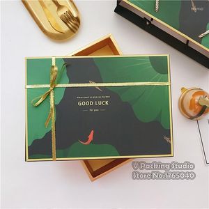Подарочная упаковка 22,5 15,5 5 см зеленый цвет золотой пирог коробка печенья Блинные упаковочные коробки с лунными веществами 100 шт./Лот