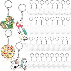 Keychains 96Pcs/set Transparent Acrylic Blank Keychain Accessories Rectangle Love Bone Round Jump Rings Diy Crafts Gift 101A