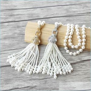 Pendant Necklaces Leopard Head Zircon Tassels Charm Pendant Cz Micro Pave Natural Shell Pearl Beads Chain Women Jewelry Necklace Nk5 Dhzxf