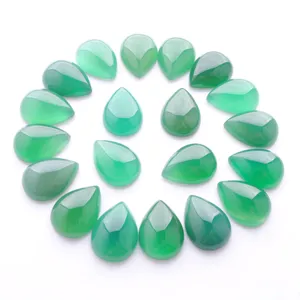 Natural Green Agate Gemstones Teardrop 13x18mm Cabochon Inga hål Lösa pärlor för DIY -smycken Making Earrings Armband Halsband Ringar Tillbehör U3047