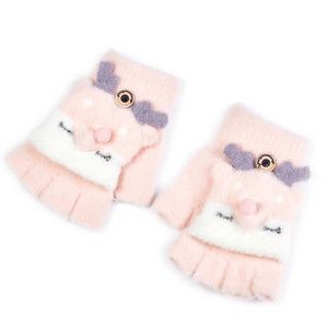 Children's Finger Gloves Five Fingers Gloves Lovely 49 Years Old Children Winter Warm Cartoon Fox Knit Mittens BoyGirls Fur Wool Knit Kids Soft Half Finger Flip