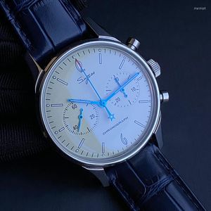 Montre-bracelets officiels Sugess Original Watch Seagull Mechanical Movement ST1901 Vintage Men Chronograph Wristwatch Military Series