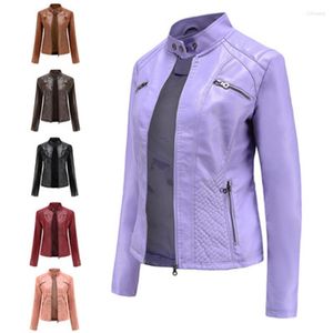 Kvinnor l￤der 2022 Spring Autumn Fashion Ladies Stand-Up Collar Long-Sleeved Zipper European and American Slim Jacket Trend H111