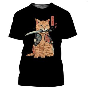 Magliette da uomo maglietta da gatto samurai uomini e donne abbigliamento per bambini giappone harajuku abiti da strada cartone animato comodo fresco traspirante