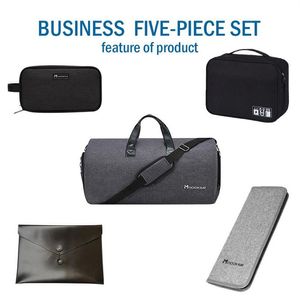 Duffel Bags Travel Garment Bag voor mannen Business Five Set zijn Wash Pack Laptop of Document Tie Bagpack en Cable Waterproof BLA308S