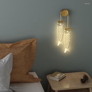 Lâmpadas de parede Carpa nórdica Inscrílica LED para crianças Creative Bedroom Caminhão Corredor Art Deco Night Lights Kids SCONCE