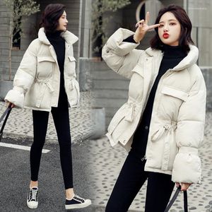 Women's Trench Coats Winter Womens Down Cotton Padded Jacket Women Wadded Jackets Warm Bandage White Coat Parka Bread Style Loose Outwear