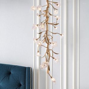 Chandeliers Tree Branches Chandelier For Villa Hall Stair Hanging Lamp Copper Handmade Glass Flower Indoor Decoration Ceiling Lighting Retro