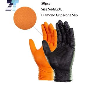 Disposable Gloves 50 PCS Black Orange Heavy Duty 8mil Thick Diamond Grip Disposablbe Nitrile Vinyl Blend Mechanic Car Repair Garden Tattoo 221101