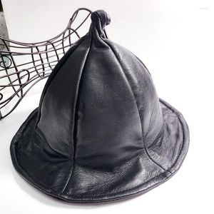 Berets Witch Hat 2022 Classic Women Men Caps Vintage Army Genuine Leather Cadet Military Cowskin Cap Unisex Hats Warm