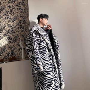 Kadınlar kürk erkekler sahte erkek kadın sokak kıyafeti vintage moda hip hop kalın ceket dış giyim erkekleri zebra desen uzun ceket