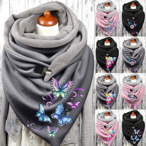 Scarves Women Tie Dye Butterfly Print Cotton Winter Warm Button Up Scarf Womens Hat And Glove Set