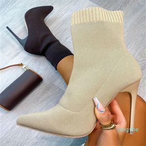 امرأة مثيرة Winter Sock Boot Boot Boot Boots Stretch Boots High High Tees Toes for Ladies Fashion Shoes أنثى الخريف الكعب الرقيق في الكاحل 266M