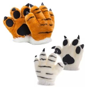 Five Fingers Gloves Simulation Tiger Paw Plush Gloves Striped Fluffy Animal Stuffed Toys Padded Hand Warmer Halloween Cosplay Costume Mitten