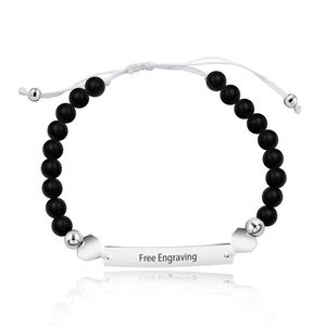 Strand Handmade Customized 6mm Matte Onyx Beads Engraved Name Identity Bracelet For Women Girls Y1451