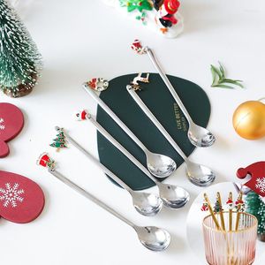 Juldekorationer år 2022 Metal Merry Spoons Xmas Party Table Boary Ornaments for Home Table Navidad Tea Scoop