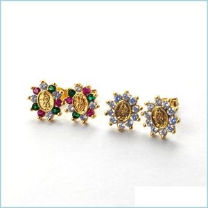 Stud Trendy Gold Color Virgin Mary Earrings CZ Rainbow Cubic Zirconia Micro Pave Stud Smycken Women Gift ER919 Drop Delivery 2022 DHNSL