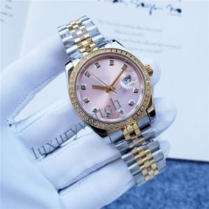 Mens Womens Watch Gold Diamond Watches Moissanite 시계 크리스마스 자동 고급 시계 로즈 골드 크기 36mm Sapphire Glass 방수 디자이너 시계
