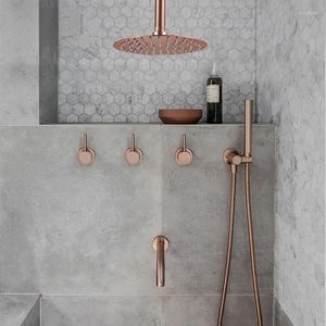 Bathroom Shower Sets Set Brushed Rose Gold Simplicity Solid Brass 8" Head Faucet Mixer Tap Bath Black Chrome AH3023