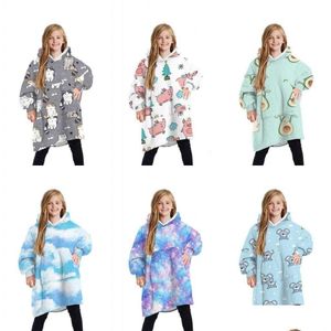 Coperte Felpe coperte invernali Felpe con cappuccio calde super morbide per bambini Adolescenti Giovani Sherpa oversize con cappuccio Coperte indossabili con Sle Dhhqp