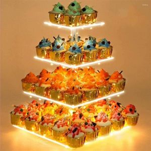 Bakeware Tools Decoration 4 Tiers LED Light String Cupcake Acrylic Display Holder Party Party