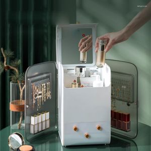 Pudełka do przechowywania kosmetyczne pudełko Odporność LED lustrzana szminka naszyjnik biżuteria szelf makijaż organizator ZB299