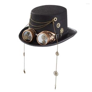 Berets Vintage Gear Chain Goggles Top Hat Victorian Black Jazz Steampunk Party Party for Carnival Temat