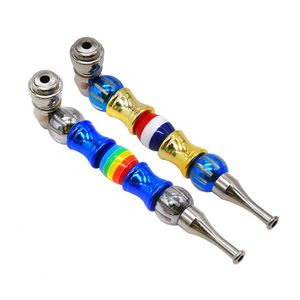 smoke shop oil burner pipe New METAL PIPE multi - color bead straight rod thin mouth cap bongs