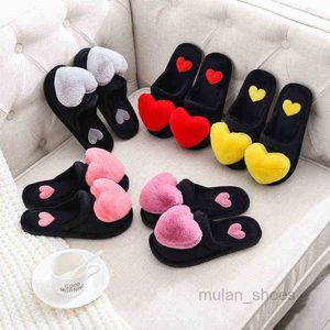 2022 Fashion Women Slippers Love Heart Cotton Slippers Winter Fur Slides Ladies Home Furry Slippers Warm Indoor Shoes Claquette Fourrure