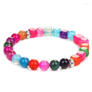 Strand Multicolor Cube Agates Bracelets For Women Men Square Round Tourmaline Colorful Beads Hematite CZ Crown Charm Bracelet Jewelry