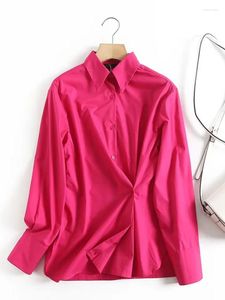 Blusas femininas 2022 Blusa de rosa de verão Casual Seção solta Seção de peito único Tops de manga comprida Turn Down Down Collar Vintage Feminino Camisa