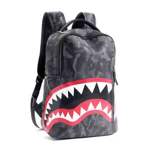 Rucksack-Stil, Herren-Rucksack, Reise-Handtasche, modischer Gitter-Rucksack, Schüler-Schultasche, große Kapazität, Hai-Tasche, Straßenmann, 221012