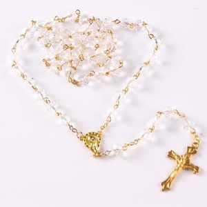Hänge halsband halsband religiösa kristna ornament korsar högkvalitativa kristallpärlor radband vit färg