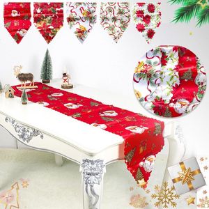 Christmas Decorations Polyester Table Runner Red Flag Santa Bell Dinner Tablecloth For Festival Party Accessories Year Gift