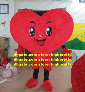 Mascote de coração de coração vermelho inteligente mascotte mascotte Olhos grandes adultos Sorrindo o rosto pequeno e os olhos No.9383