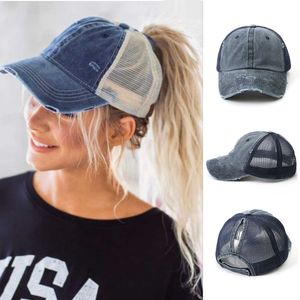 Ball Caps Vintage Ponytail Baseball Women Adjustable Snapback Hat Mesh Distressed Summer Woman Sunhat G221101